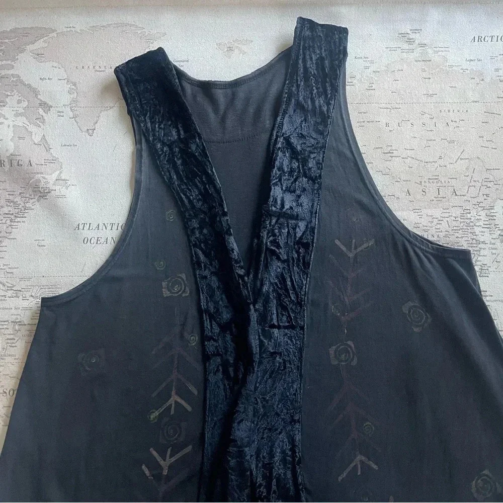 Blue Fish Hand Printed Duster Velvet Trim, Hem Organic Cotton Size 1 USA - Picture 4 of 16